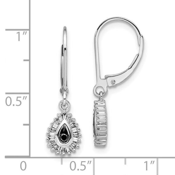 Black & White Diamond Teardrop Sterling Silver Lever Back Earrings